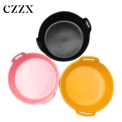 Ready Stock cheap color glazed heat ceramic salad bowl soup bowl with two handles for home hotel restaurant