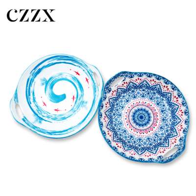 China factory high class fruit vegetables tableware ceramic baking plate bowl bakeware with two handles