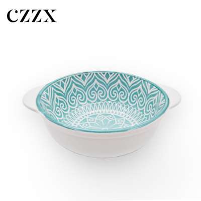 Good looking lovely color pattern baby kids mini soup food feeding safety porcelain bowl with two ears handles