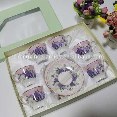 fashion style ceramic printing flower tea cup and saucer coffee set with gift box