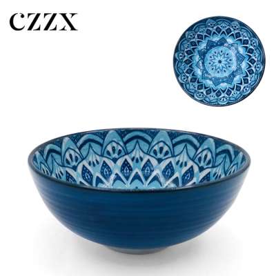 Wholesale embossed printed porcelain ceramic food blue moroccan bowls