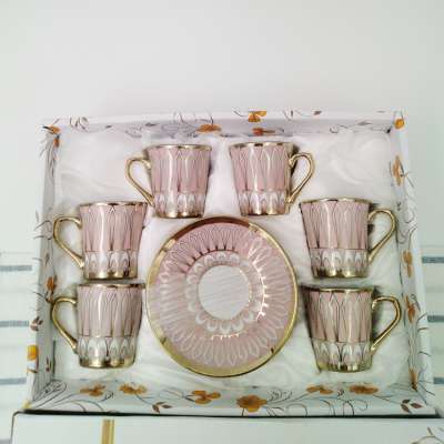 Wholesale pink fancy coffee tea cup and saucer sets with gold handle