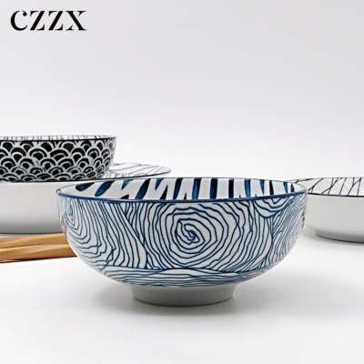 Bulk unique blue restaurant printed ceramics food rice serving bowls