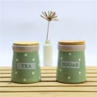 2019 fashion simple ceramic mason jar tea and suger mini ceramic storage tank with wooden lid