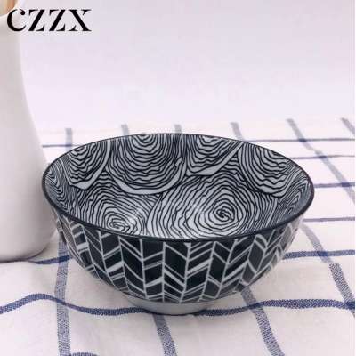 Wholesale modern black glazed printed home goods dinner ceramic rice bowls