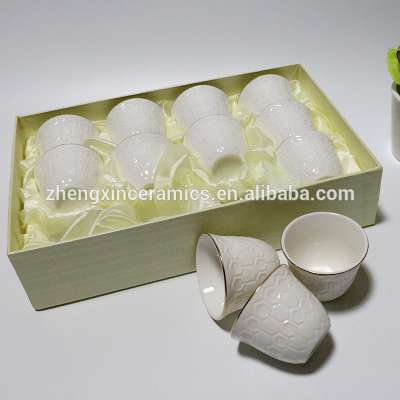 12pcs gift box hot sale porcelain gold rim line white ceramic arabic cawa tea cup set