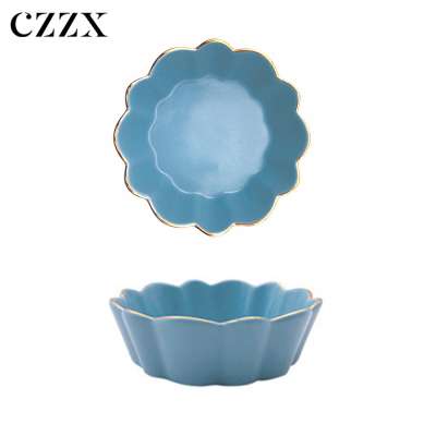 Hotsale home using ceramic glazing salad desert soup colorful bowl with gold rim for birthday wedding party